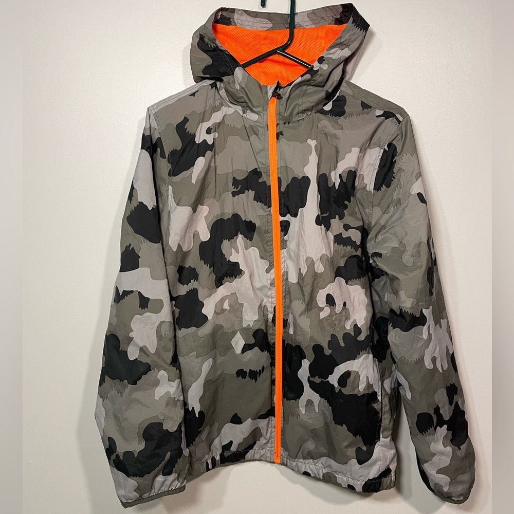 Hurley Boys Camouflage Windbreaker Lined Jacket with Orange Accents size XL